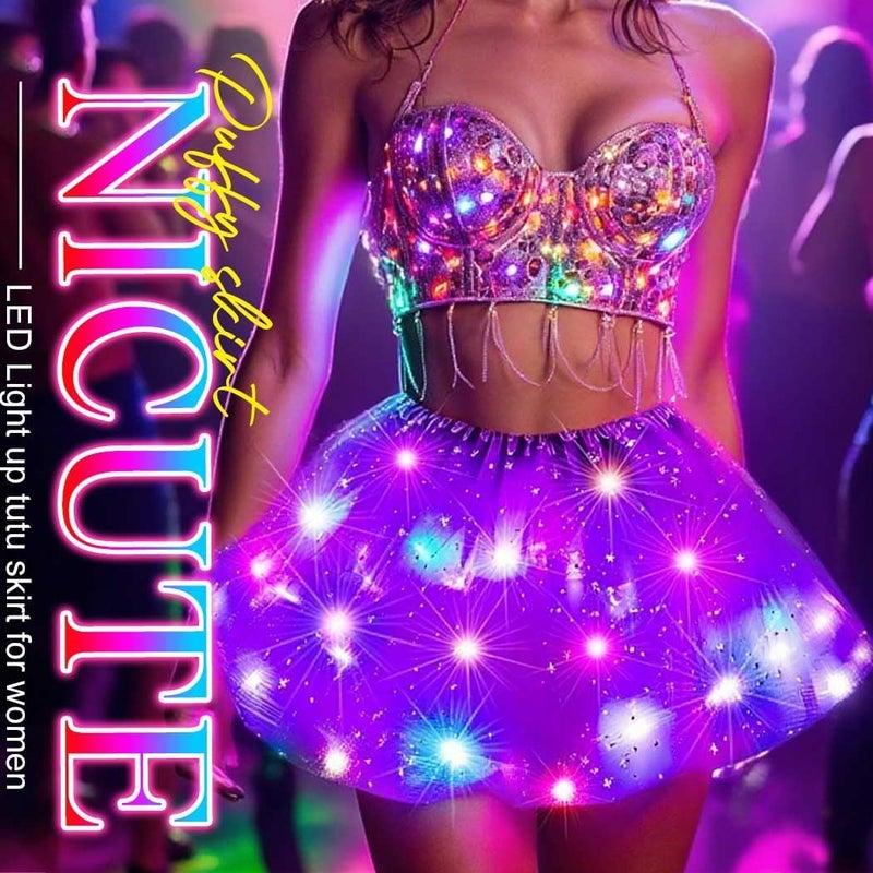 Nicute Light Up Tutu Led Layered Tulle Tutus Skirt for Women - Image 2